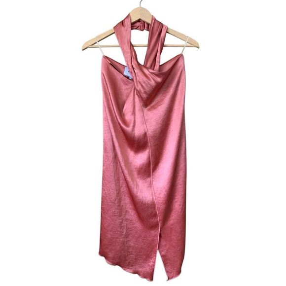 Nanushka Twist Front Satin Halter‎ Dress Peachy Copper Size M - Picture 5 of 12